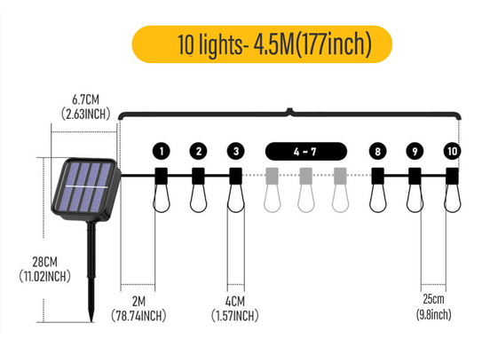 ไฟ LED เชือกกลางแจ้งพร้อมหลอดไฟแตกไฟสวนแขวนไฟสนามหลังบ้าน