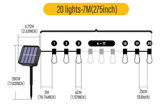 ไฟ LED เชือกกลางแจ้งพร้อมหลอดไฟแตกไฟสวนแขวนไฟสนามหลังบ้าน