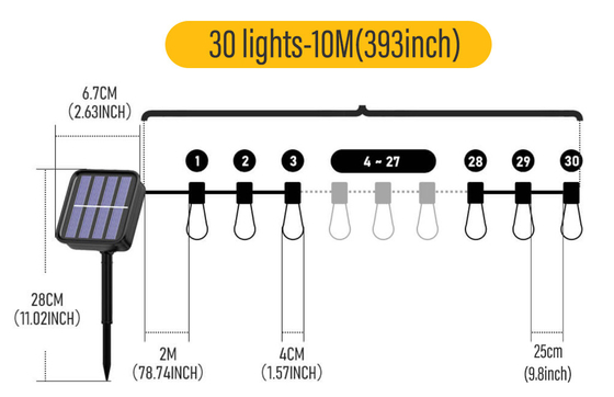 ไฟ LED เชือกกลางแจ้งพร้อมหลอดไฟแตกไฟสวนแขวนไฟสนามหลังบ้าน