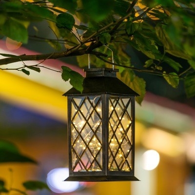 สวนกลางแจ้งพลังงานแสงอาทิตย์แขวนไฟ LED String กระพริบไฟเทียน