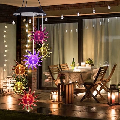 Wind Chime 2700K ไฟสวน LED พลังงานแสงอาทิตย์รูปดวงอาทิตย์ไฟตกแต่ง
