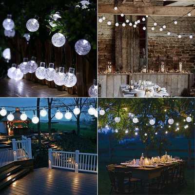 วันหยุด SGS Solar Powered Fairy Lights ลูกบอลคริสตัลฟองสบู่กลางแจ้ง LED 2700K
