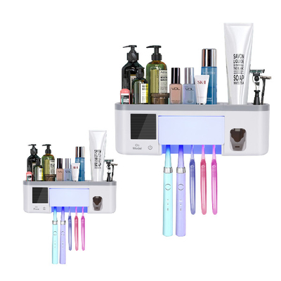 ABS Uv ที่ใส่แปรงสีฟัน Sanitizer เครื่องจ่ายยาสีฟันมัลติฟังก์ชั่ชั้นเก็บของ USB Charging