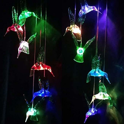 Soft Warm White Solar Hummingbirds ไฟตกแต่ง Wind Chimes ของขวัญปาร์ตี้วันหยุด