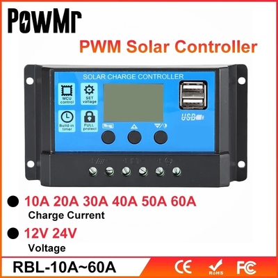 PWM แผงชาร์จพลังงานแสงอาทิตย์ตัวควบคุม 10A 20A 30A 40A 12V 24V 36V 48V