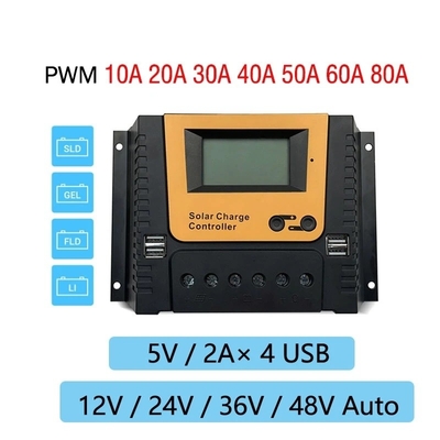 PWM แผงชาร์จพลังงานแสงอาทิตย์ตัวควบคุม 10A 20A 30A 40A 12V 24V 36V 48V